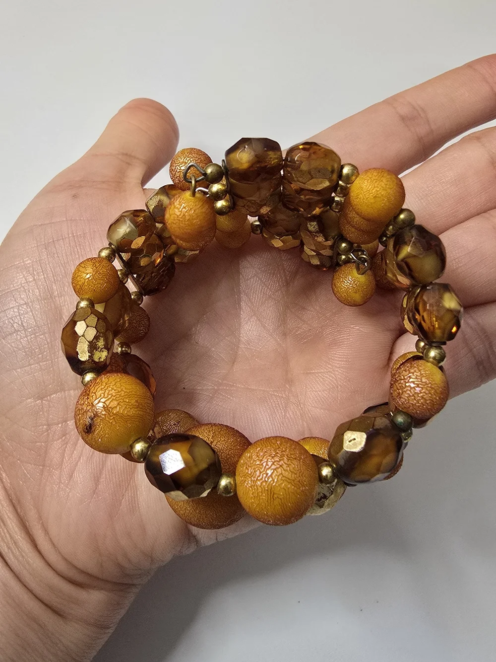 Amber and Gold Beaded Stretch Bracelet - Women Jewelry
